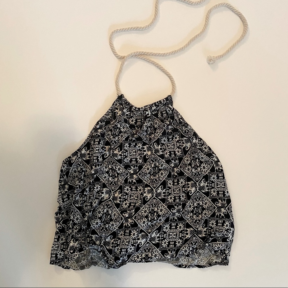 Black & White Elephant Print Halter Crop Top 🐘